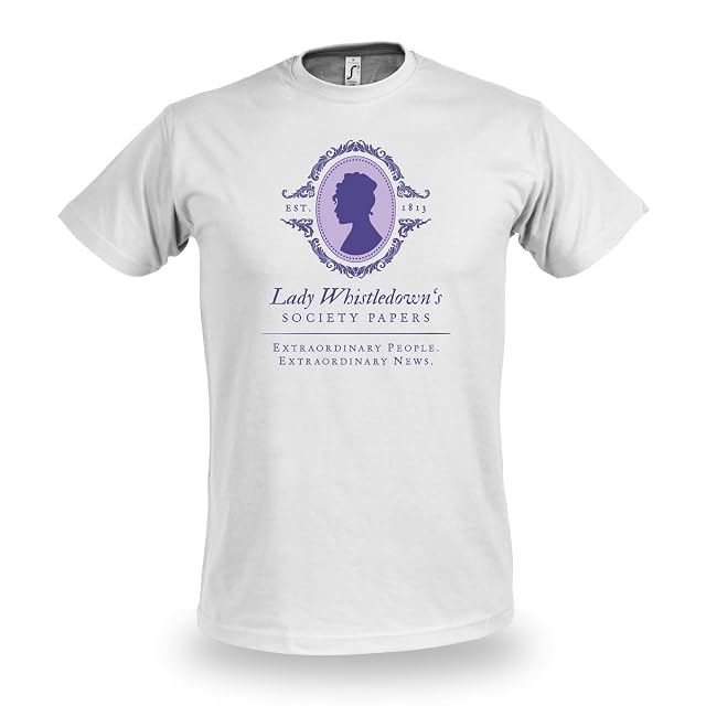Elbenwald Bridgerton – T-Shirt Lady Whisteldown Society Papers czarno-biały 100% bawełna