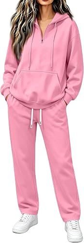 Shiketong Women's 2 Piece Half Zip Hooded Lounge Set Sweatsuits
