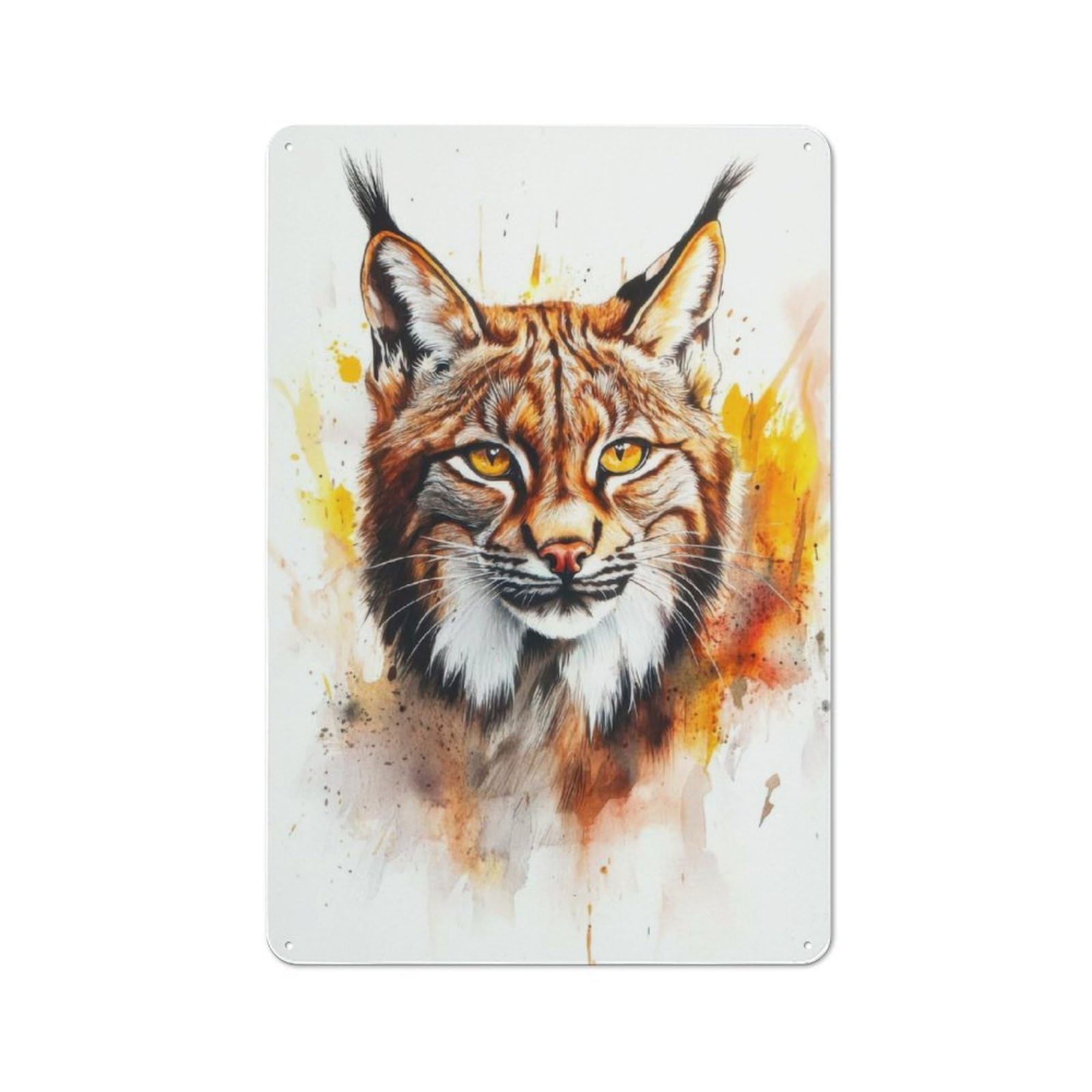 Junmoney Lynx Watercolor Portrait Vintage Tin Sign 30X20cm With For Man Cave Or Games Room, For Games Room Collectors