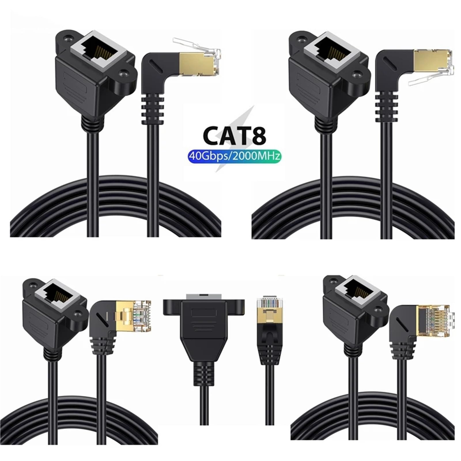 Cavo di prolunga di rete Ethernet CAT8 8 pin RJ45 40 Gbps 2000 MHz ad angolo di 90 gradi, da maschio a femmina, per laptop, PC, router, cavo computer (down_0,5 m)