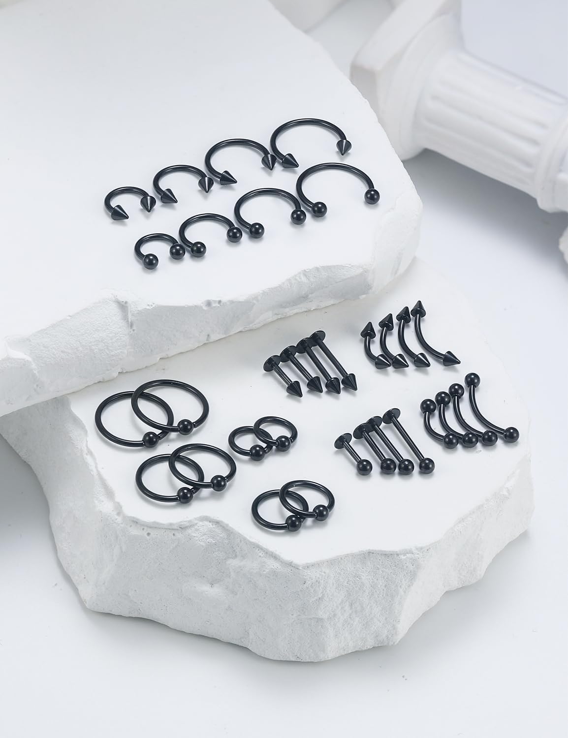 16G 20G Horseshoe Septum Nose Lip Rings Surgical Steel Tragus Forward Helix Conch Rook Daith Snug Cartilage Earring Medusa Vertical Labret Snake Bite Monroe Lip Piercing Jewelry for Women Men