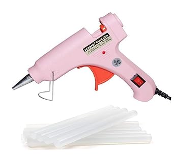 Fadman Electric 20W Pink Mini Hot Melt Glue Gun With 8 Pcs Hot Melt Glue Stick Standard Temperature Corded Glue Gun (7 mm)