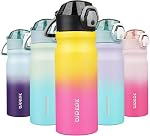 BJPKPK Water Bottle with Straw 18oz Insulated Water Bottles Reusable Stainless Steel Metal Thermo with Leak Proof Lockable Lid and Carry Handle,Light Pink