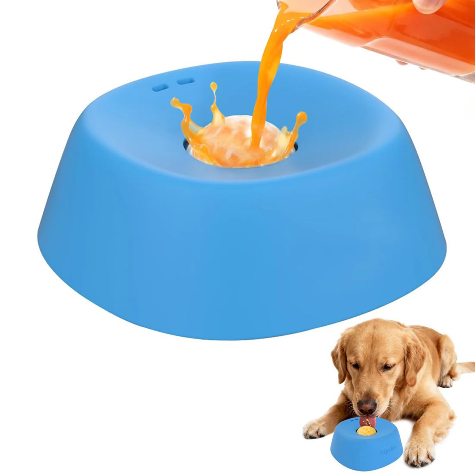 Dog Lick Bowl, Slow-Feed Liquid Dog Bowls with Rolling Ball, Spill-Proof Lick Mat for Bone Broth & Yogurt, Anti-Slip Silicone Pet Licking Bowl for Large Medium Small Dogs