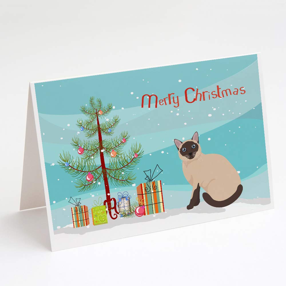 Caroline's Treasures CK4793GCA7P Siamese Traditional Cat Merry Christmas Greeting Cards and Envelopes Pack of 8 Blank Cards with Envelopes Whimsical