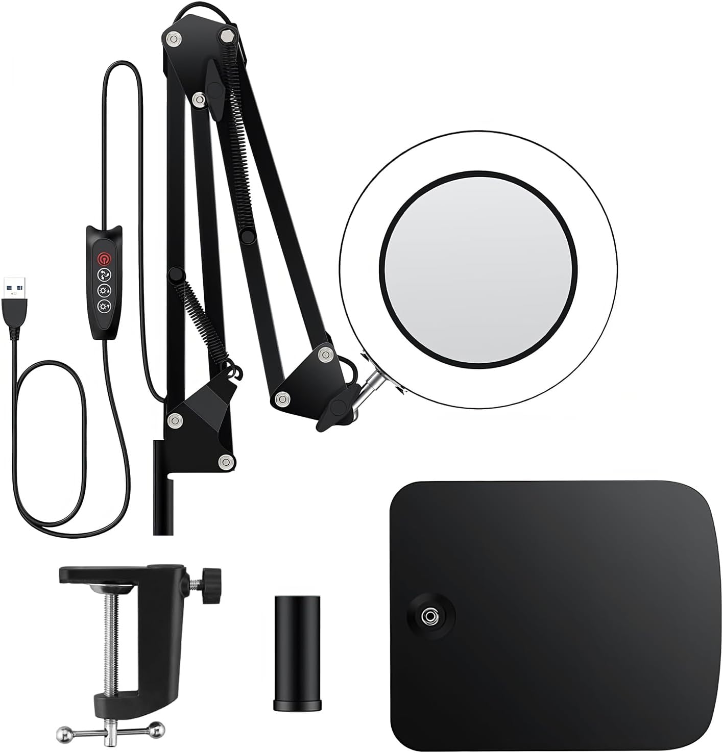 15X Real Glass Lens Magnifying Glass with Light – 3 Color Modes & Adjustable Brightness, Hands-Free Magnifier with Metal Base & Clamp for Crafts, Repair, Reading, Sewing, Painting & Close Work