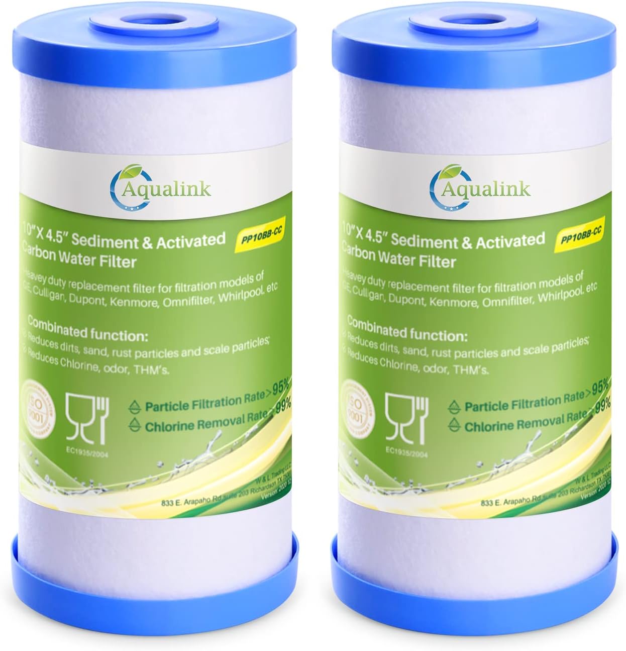 AQUALINK PP10BB-CC 5 Micron 10" x 4.5" Whole House Sediment Activated Carbon Water Filter Replacement for GE FXHTC, GXWH40L, GXWH35F, GNWH38S, RFC-BBSA, W50PEHD, DuPont WFHD13001