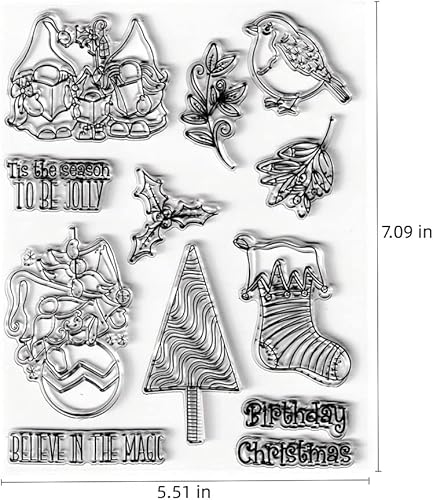 Miniatura 6 de Lámpara de calle de gnomo de Navidad, sellos transparentes con patrón de campanilla de luna de copo de nieve, sellos transparentes para decoración