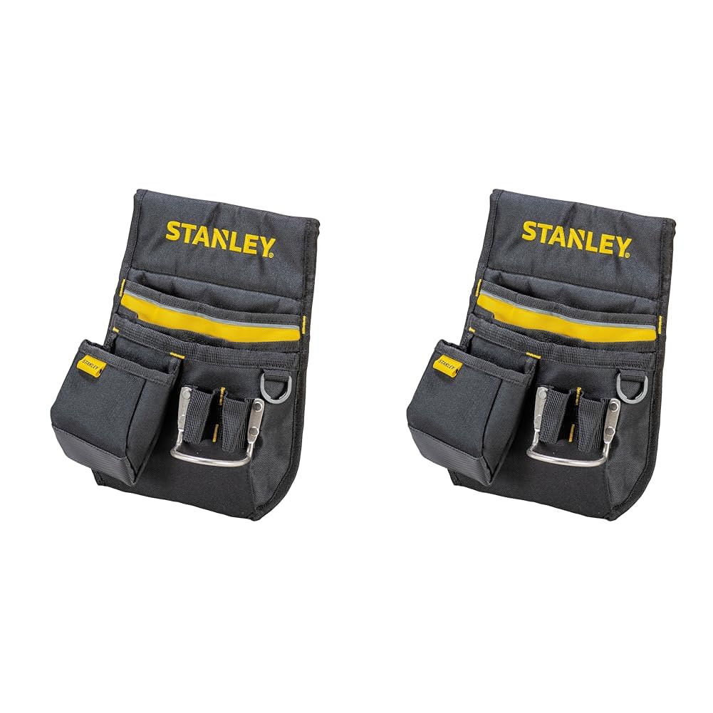 STANLEYLeather Tool Belt Pouch, Double Pocket Storage Organiser, Hammer Loop, 1-96-181 (Pack of 2)