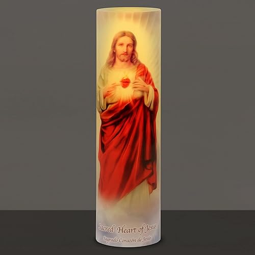 Miniatura 3 de Corazón sagrado de Jesucristo, vela LED de oración sin llama, regalo religioso, temporizador de 6 horas para más horas de disfrute y devoción.
