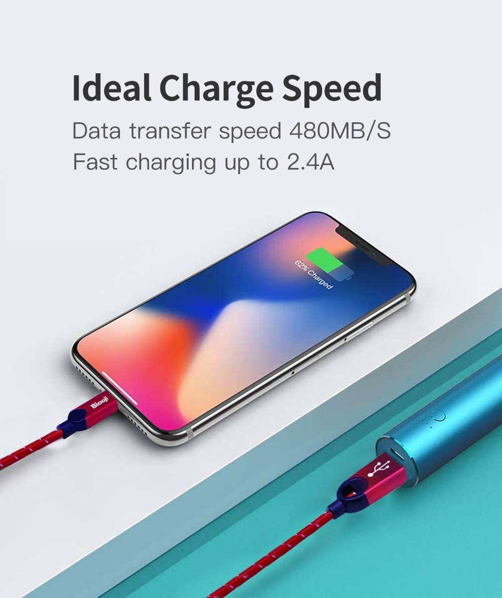 iPhone Charger, Biaoji Lightning Cable(3 ft), Apple MFi Certified, High-Speed Durable Charger Cord, Nylon-Braided, Compatible with iPhone,iPad & iPod