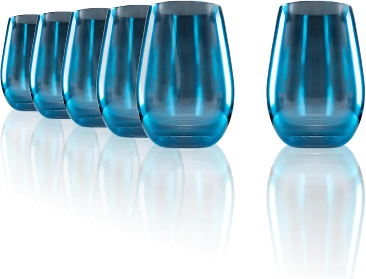 Stölzle Lausitz Long Drink Glasses Mirror Blue Set of 6 465 ml - All-Round Cups for Water, Juice & Cocktails - High-Quality Drinking Glasses Lead-Free in Mirrored Look - Dishwasher Safe & Shockproof