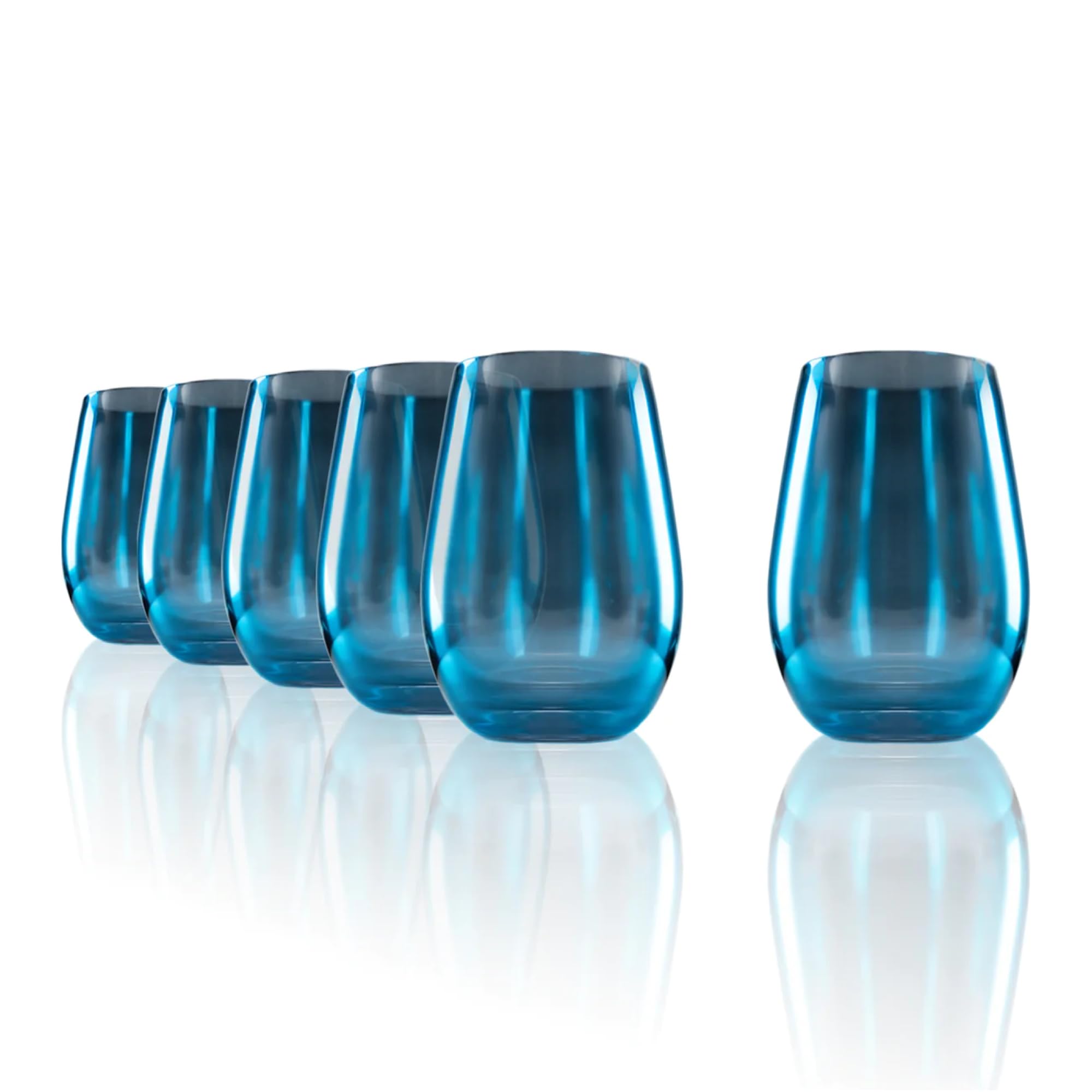 Stölzle Lausitz Longdrinkgläser Mirror Blau 6er-Set 465 ml – Allroundbecher für Wasser, Saft & Cocktails – Hochwertige Trinkgläser bleifrei in verspiegelter Optik – Spülmaschinengeeignet & stoßfest