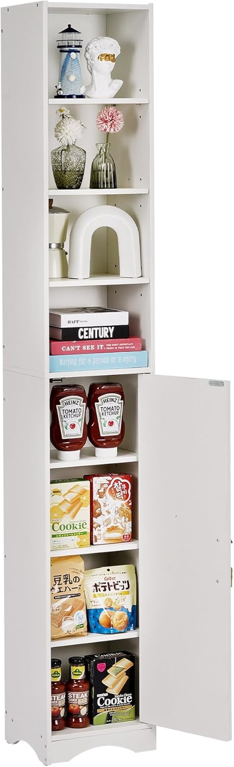 VECELO 71 Inch Tall Storage Cabinet - 6 Adjustable Shelves, Bottom Enclosed Storage, Elevated Moisture-Proof Base, Organizer for Bathroom Kitchen Pantry-White