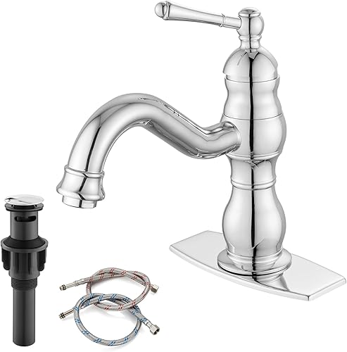 gotonovo Grifo mezclador de lavabo giratorio de 360 con 1 agujero, mango único, grifo mezclador de lavabo giratorio de 360 con desagüe emergente,