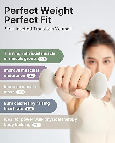 Miniatura 4 de YOTTOY Juego de 2 mancuernas de peso para mujer, mancuernas de 2 a 15 libras, pesas de mano antideslizantes para entrenamientos en casa, mancuernas