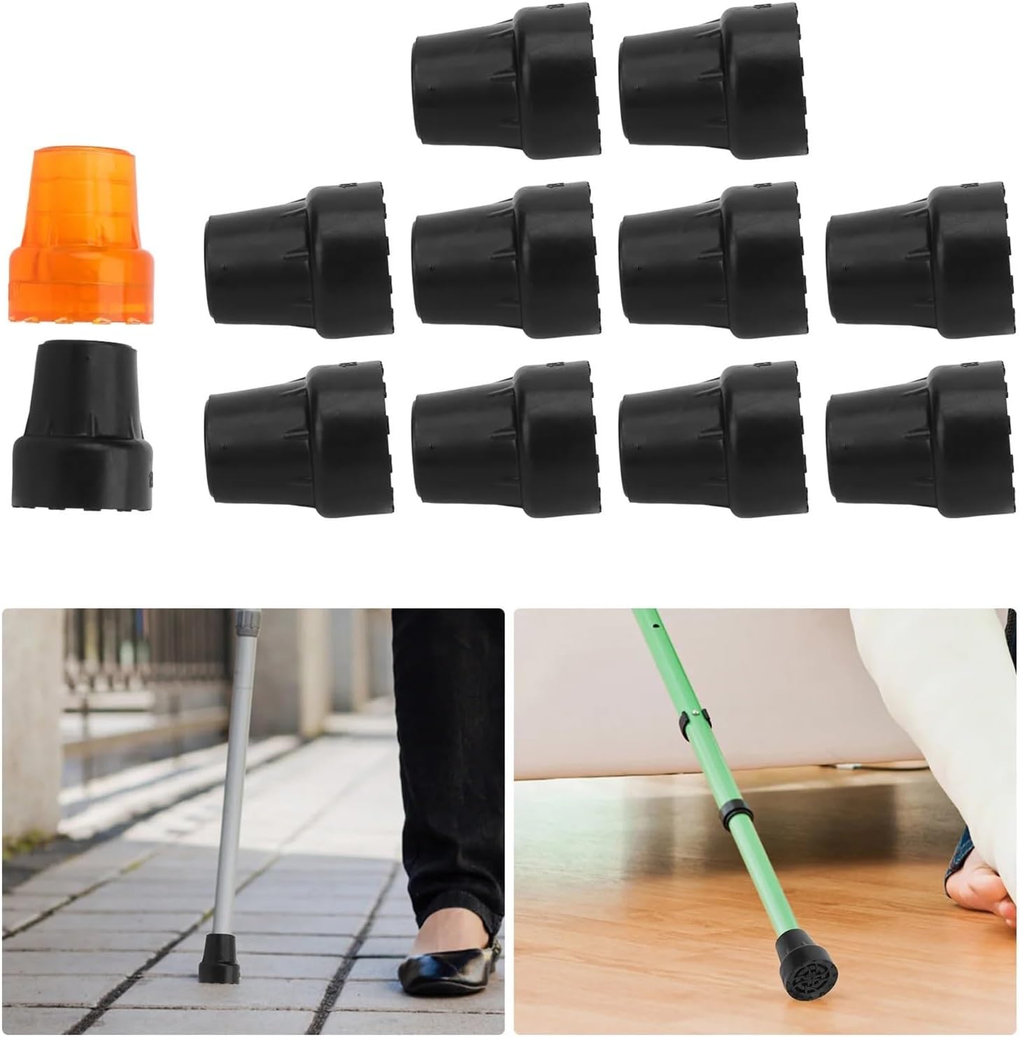 Rubber Cane Tips 20pcs Crutch Tip Rubber 19mm Inner Diameter Slip Resistance Replacement(Orange)