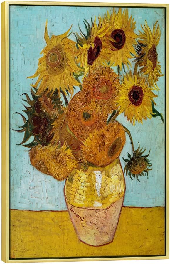 Wieco Art Framed Canvas Wall Art Size L Sunflower by Vincent Van Gogh Oil Paintings Reproduction Abstract Wall Decorations for Living Room Golden Frame Home Decorations