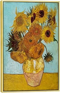 Wieco Art Framed Canvas Wall Art Size L Sunflower by Vincent Van Gogh Oil Paintings Reproduction Abstract Wall Decorations for Living Room Golden Frame Home Decorations