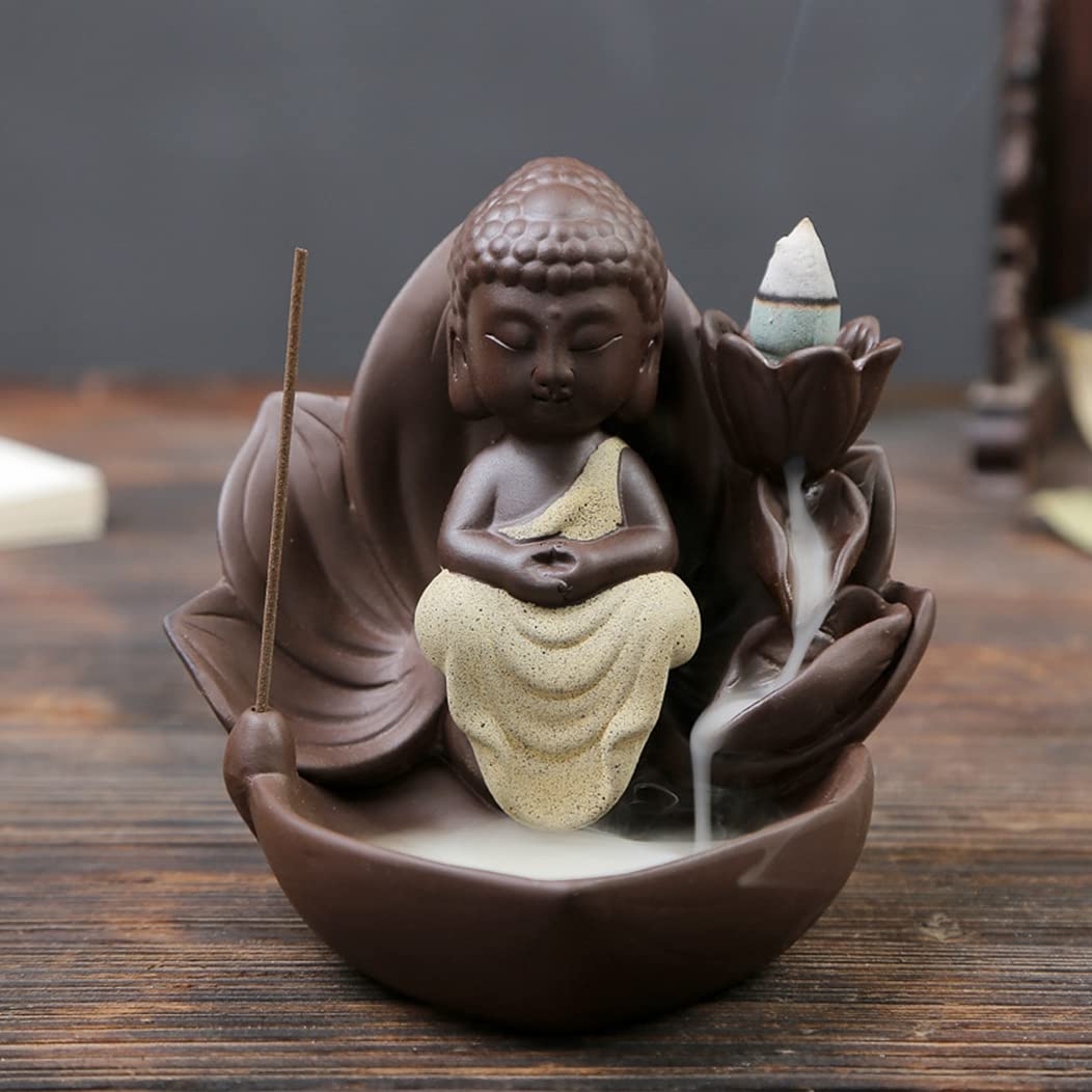 Brûleur d'encens backflow bouddha guanyin en terre cuite pour apaiser l'esprit