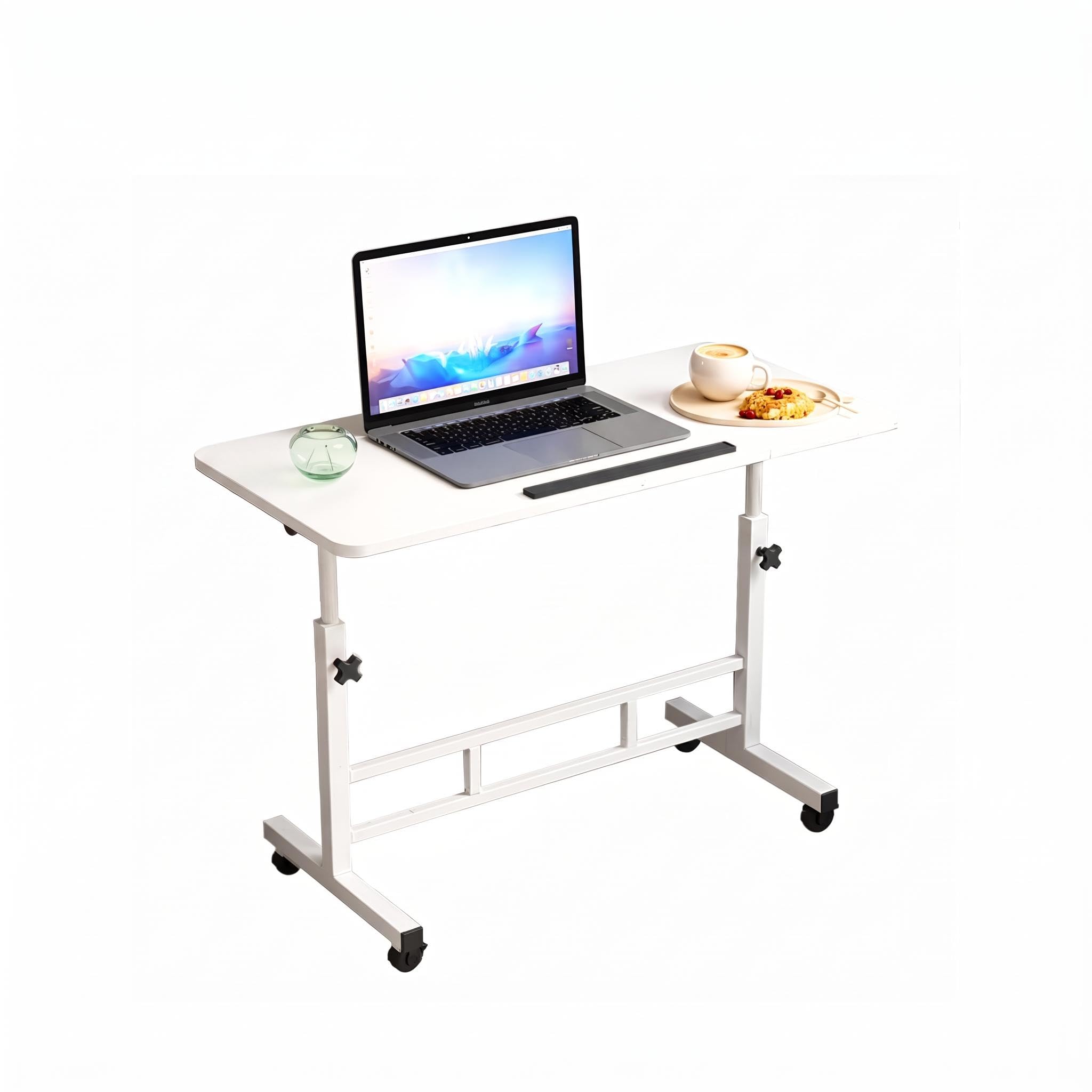 GarveeHome Bureau d’Ordinateur Mobile Assis-Debout sur roulettes verrouillables, Hauteur réglable 65-87 cm, Plateau inclinable, Pliable Gain de Place, 60 x 40 cm, White 60 * 40CM