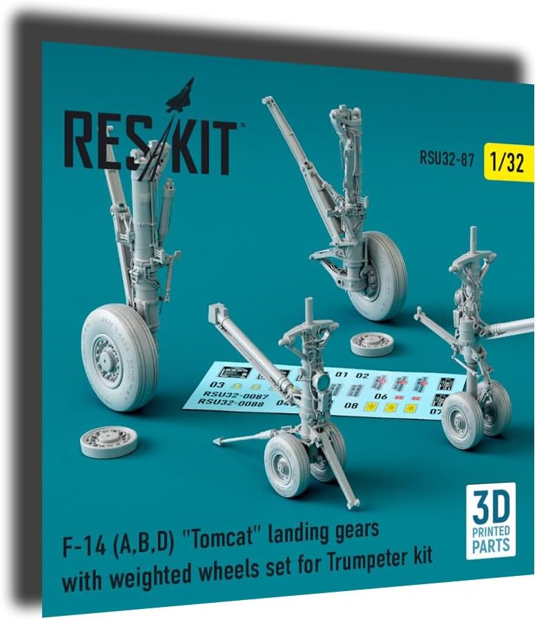 Reskit RSU32-0087 1/32 F-14 (A, B, D) Tomcat Landing Gears with Weighted Wheels Set for Trumpeter kit (3D Printing)