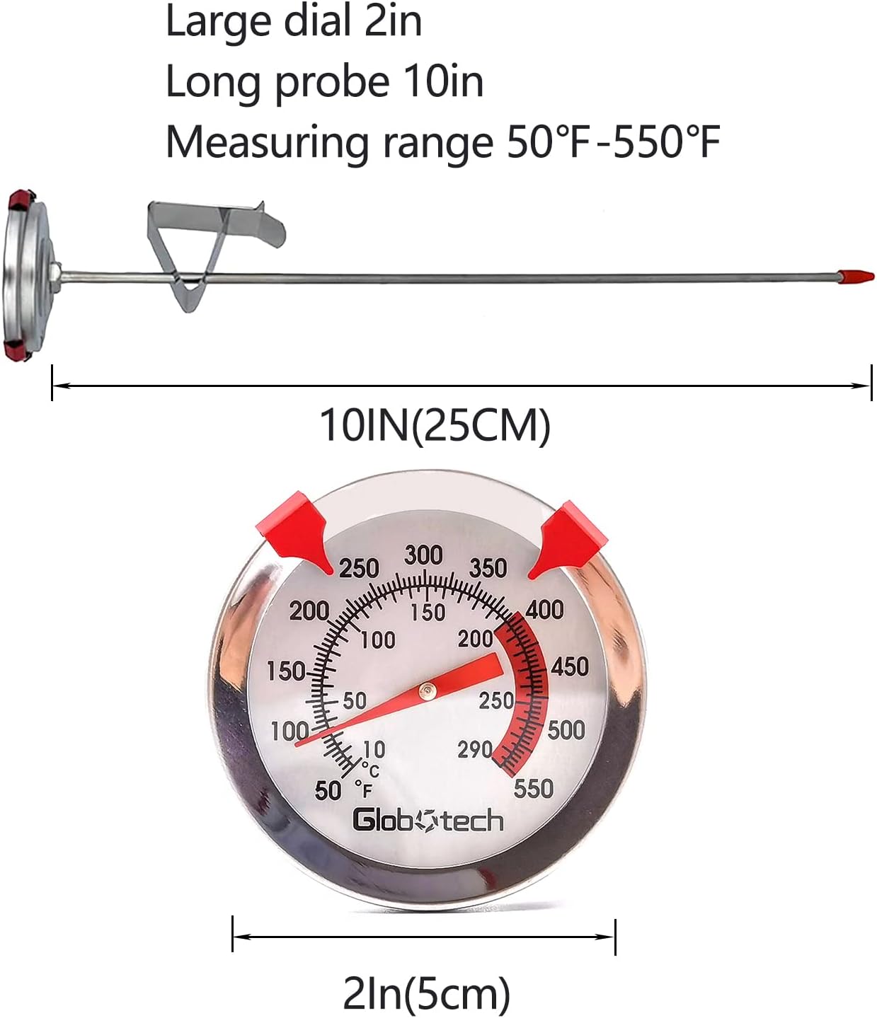 Water Proof 2" Dial Deep Fry Thermometer, Stainless Steel Cooking Thermometers for Meat Candy Grill Turkey, BBQ 12" Long Stem