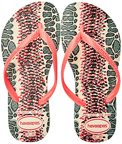 Chinelo Slim Animals, Havaianas, Meninas, Bege Palha/Coralnew Fluor, 25/26