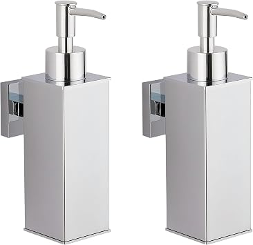 BGL Wall Mounted Soap Dispenser 2 Pack, 304 Stainless Steel Refillable Liquid Soap Dispenser, Manual Pump Dispenser for Bathroom Kitchen, Chrome Finish, Rust-Resistant,180ml capacity