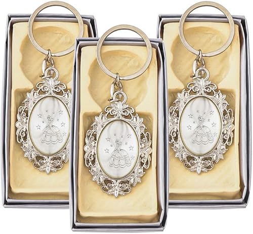 Miniatura 5 de 12 llaveros con diseño de encaje de quinceañera Recuerdos de Sweet 15 Princesas Cumpleaños Fiesta de Cumpleaños (Color Blanco Plata)