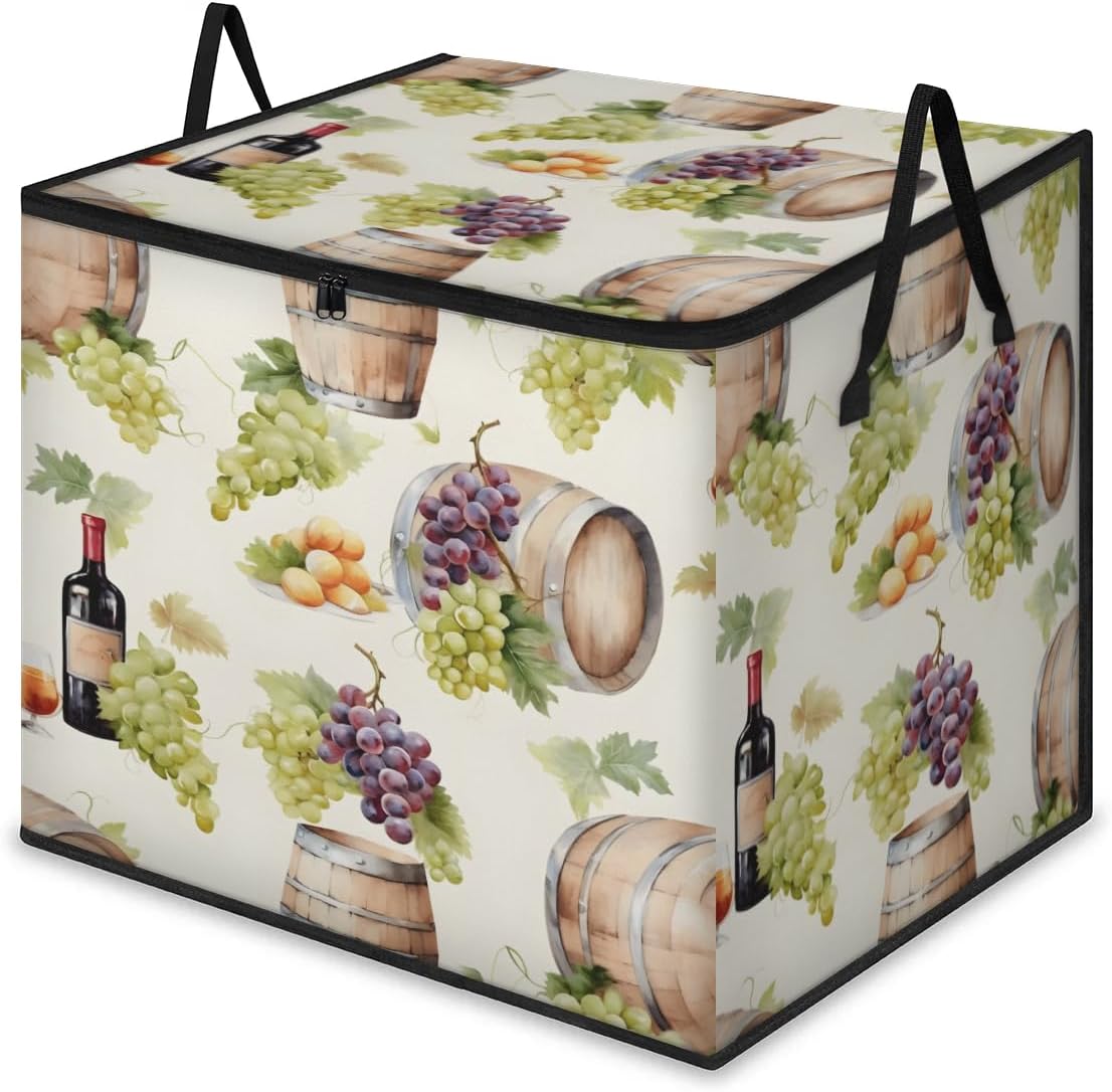 Honeybaby 214L Extra Large Comforter Storage Bag Retro Grapes Wine Storage Totes with Lids Waterproof Closet Organizer Folding Blanket Storage Bags for Clothes Bedding Pillows