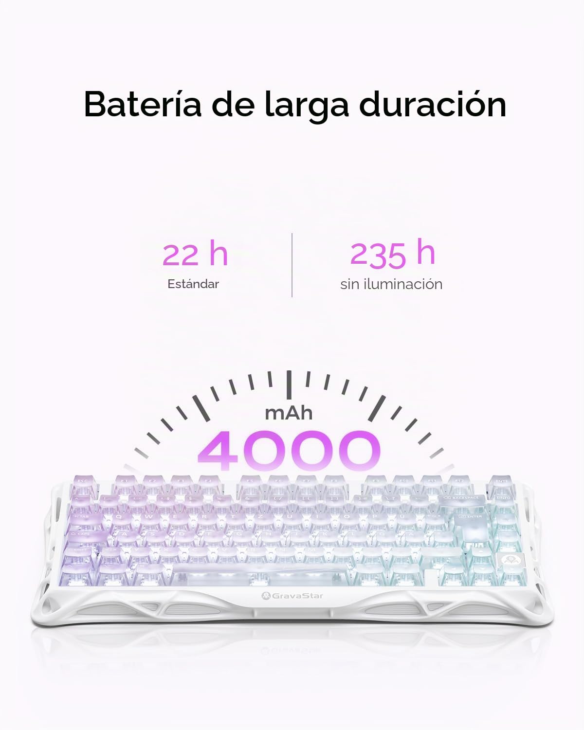 GravaStar Mercury K1 Lite Teclado mecánico gaming QWERTY Crystal Aurora | 75% Wireless Gaming Keyboard con Tri-Mode (2.4G/BT/USB-C), Hot Swap, inalámbrico, Gasket, RGB iluminación, teclados mecánicos