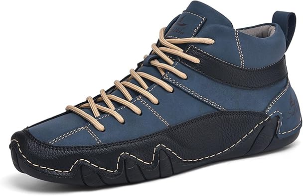 Mens Lightweight Handmade High Top Chukka Boots - Soft Leather Lace-Up Ankle Boots for Driving Hiking & Walking - Non-Slip Dress Sneakers All Season Casual