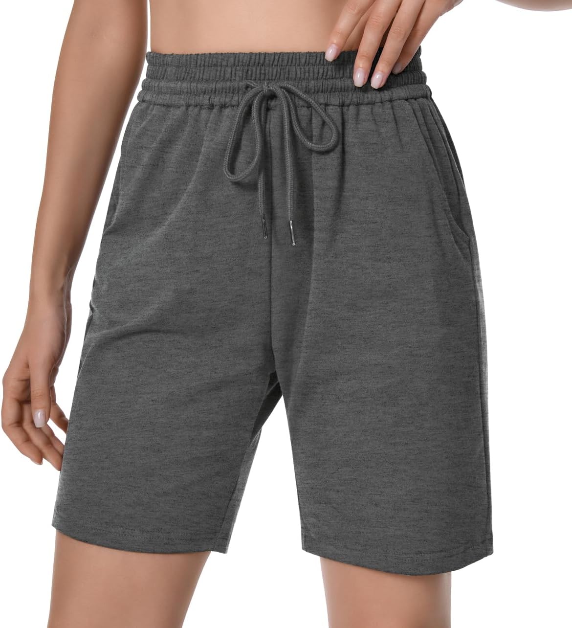 Auriviz Womens Sweat Shorts Loose Comfy Long Drawstring Lounge Bermuda Shorts with 3 Pockets