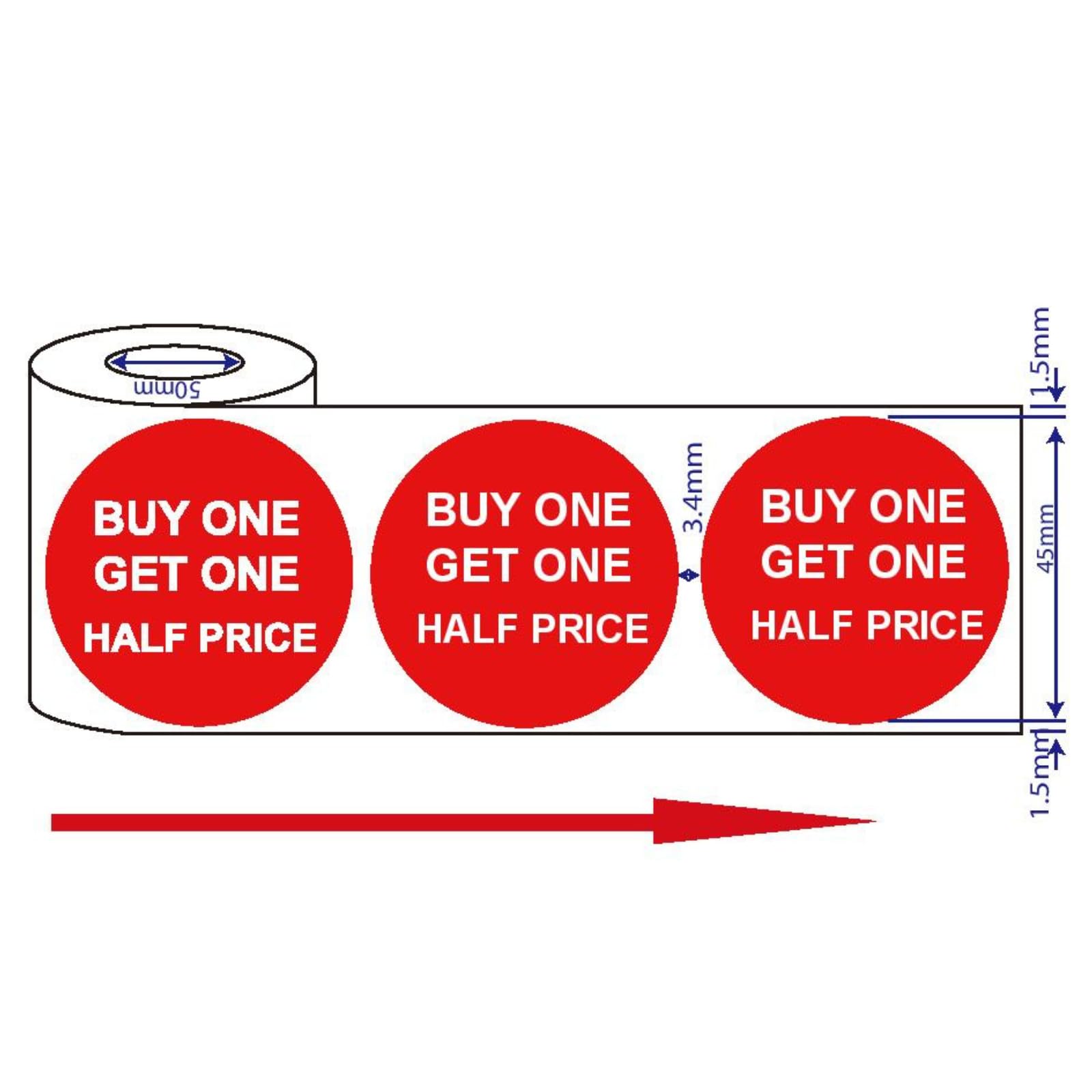 500x 45mm red Price self Adhesive Stickers Sticky Labels Swing tag Labels for Retail Buy ONE GET ONE Half Price