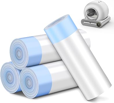 80 Count Waste Bags for Self Cleaning Cat Litter Box, 17.8 x 17.8 inches Replacement Extra Large Liners, 4 Rolls of Drawstring Trash Bags for Robot Automatic Litter Boxs 80 Counts/4 Rolls