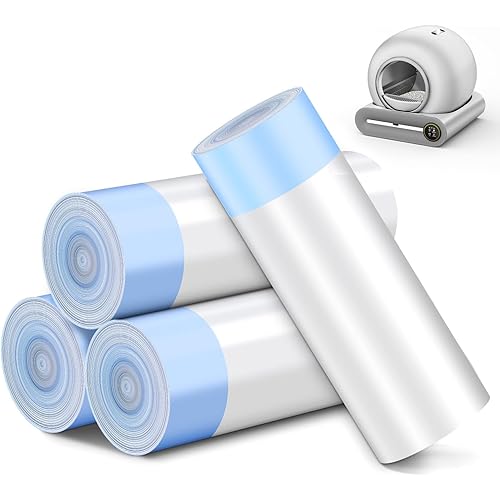 80 Count Waste Bags for Self Cleaning Cat Litter Box, 17.8 x 17.8 inches Replacement Extra Large Liners, 4 Rolls of Drawstring Trash Bags for Robot Automatic Litter Boxs (80 Counts/4 Rolls)