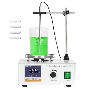 85-2 Digital Display Magnetic Stirrer with 4 Magnetic Stir Bars Magnetic Stirrer Hot Plate, 0-2000 RPM Lab Stirring System with Temperature Probe, Stainless Steel Plate & Stand Support
