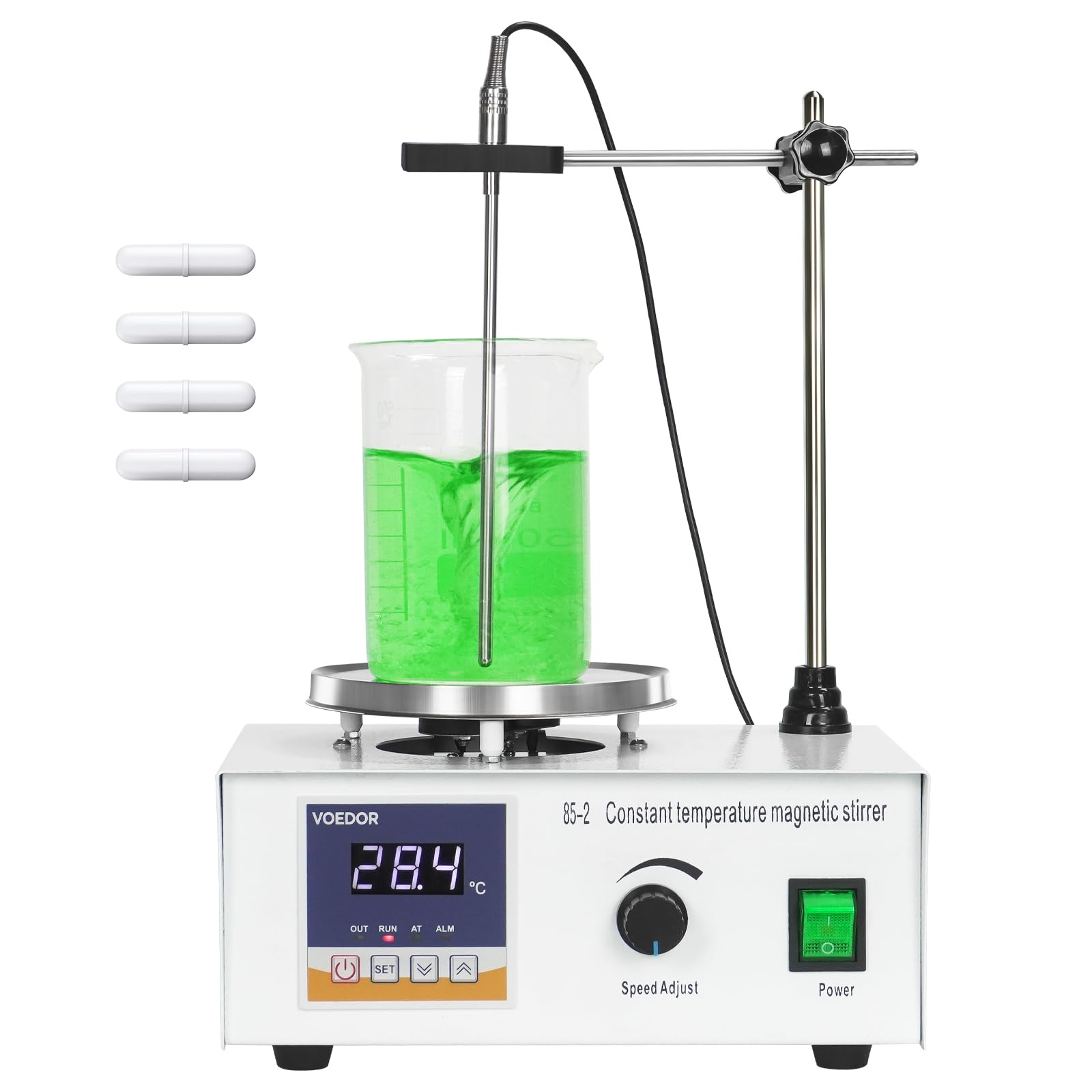 85-2 Magnetrührer mit Digitalanzeige und 4 Magnetrührstäben, Heizplattenrührer, 0-2000 U/min, Labor-Rührsystem mit Sonde