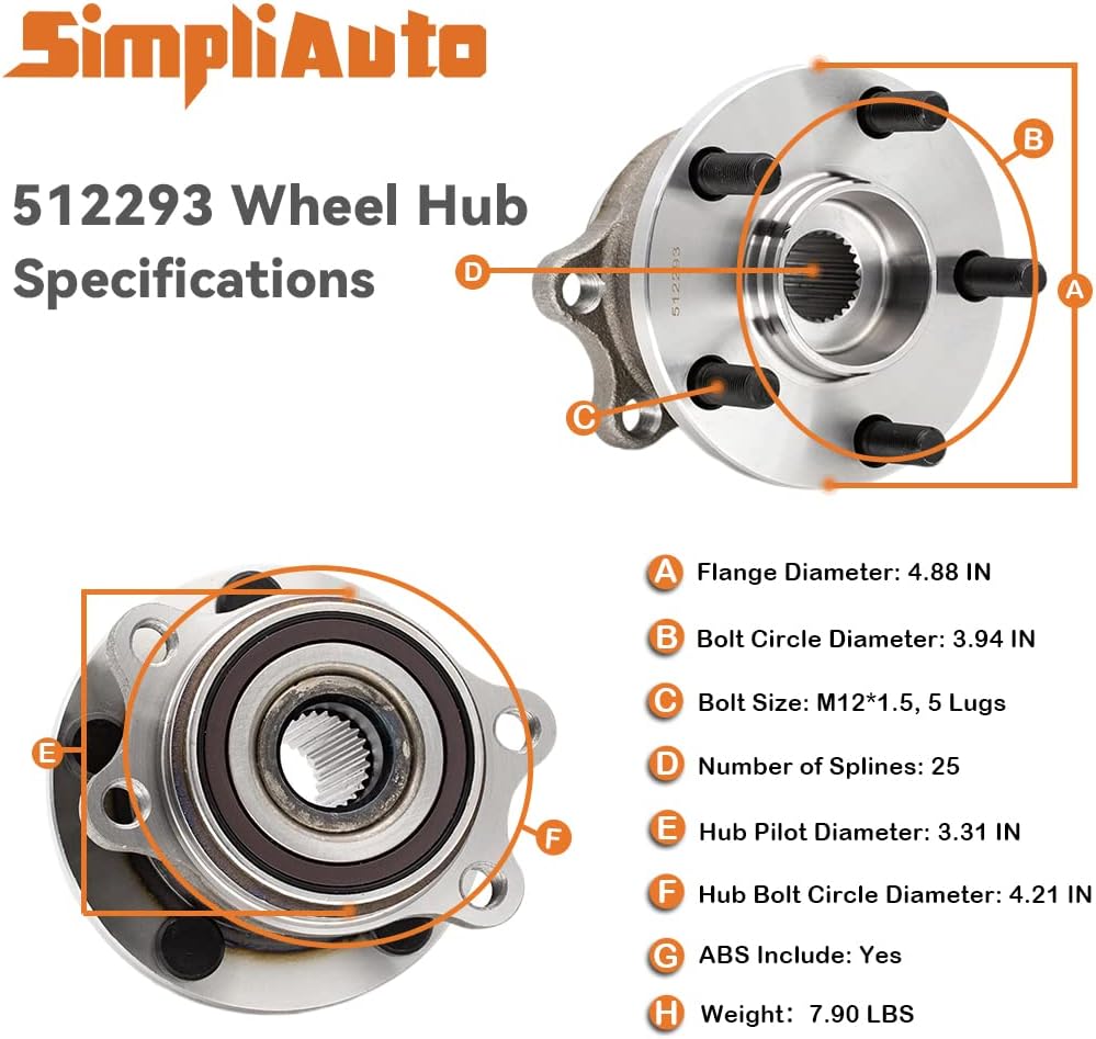 2 Pcs 512293 Rear Wheel Hub Bearing Compatible with 2005-2009 Subaru Legacy, 2005-2009 Subaru Outback