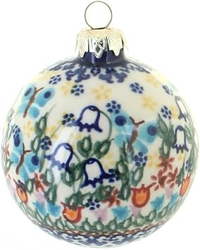 Blue Rose Polish Pottery - Blue Garden of Eden Large Christmas Ball - 3" Diameter - Hand-Painted Collectible Decoration