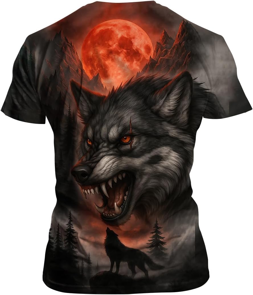 LAOLIUSN Funny Wolf Graphic T-Shirt Novelty Short Sleeve Crewneck Shirt - Image 3
