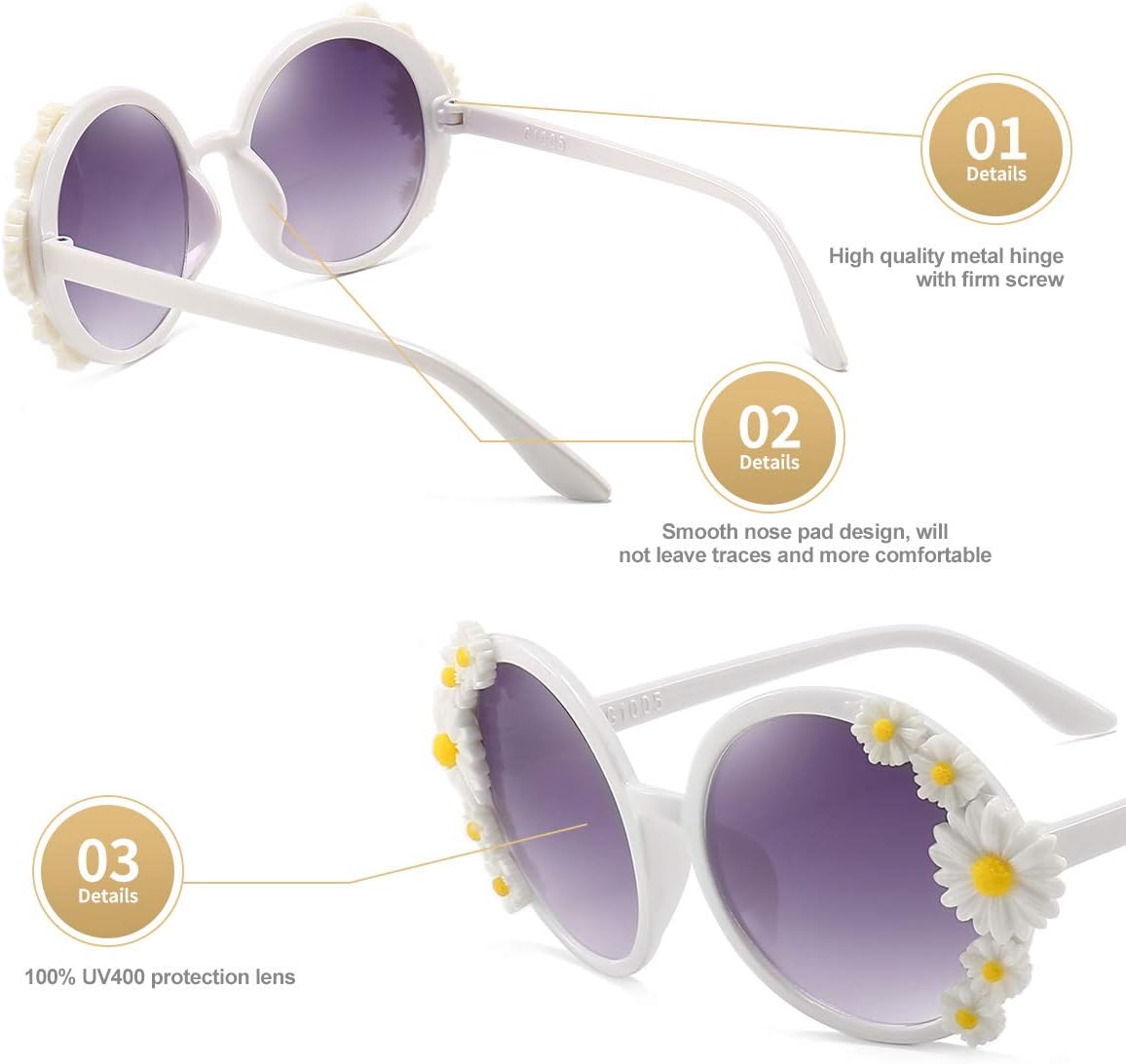 Dollger Daisy Sunglasses for Women Flower Round Fashion Rave Party Disco Fun Festival Retro Sunglasses,White Purple - Image 2