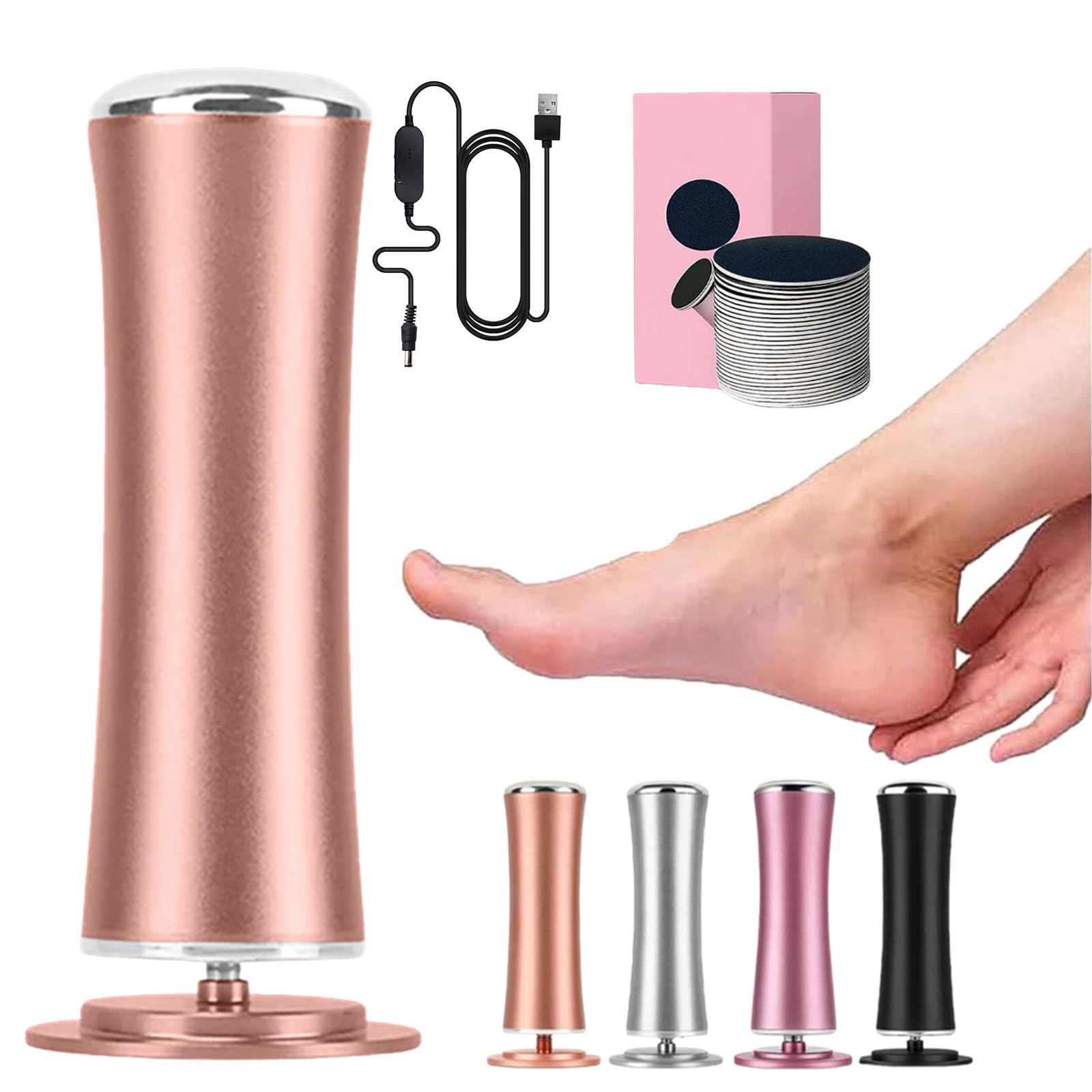 Ponceuse électrique pédicure noir avec 60 tampons polissants, vitesses réglables, anti callosités peaux mortes pieds gercés homme femme (Or)