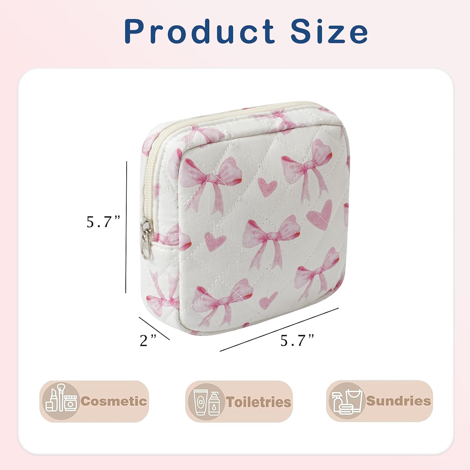 Small Quilted Cotton Makeup Bag for Purse, Cosmetic Bag with Compartments, Cotton Aesthetic Makeup Bag, Travel Toiletry Pouch, Lipstick Bag Card Holder Data Cable Organizer (12Heart Bow) image 2