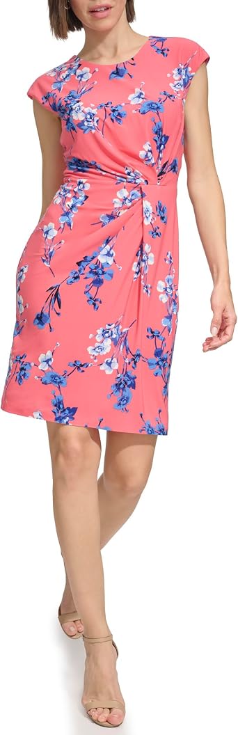 Tommy Hilfiger Womens Cap Sleeve High Neck Twist Front Mini Dress