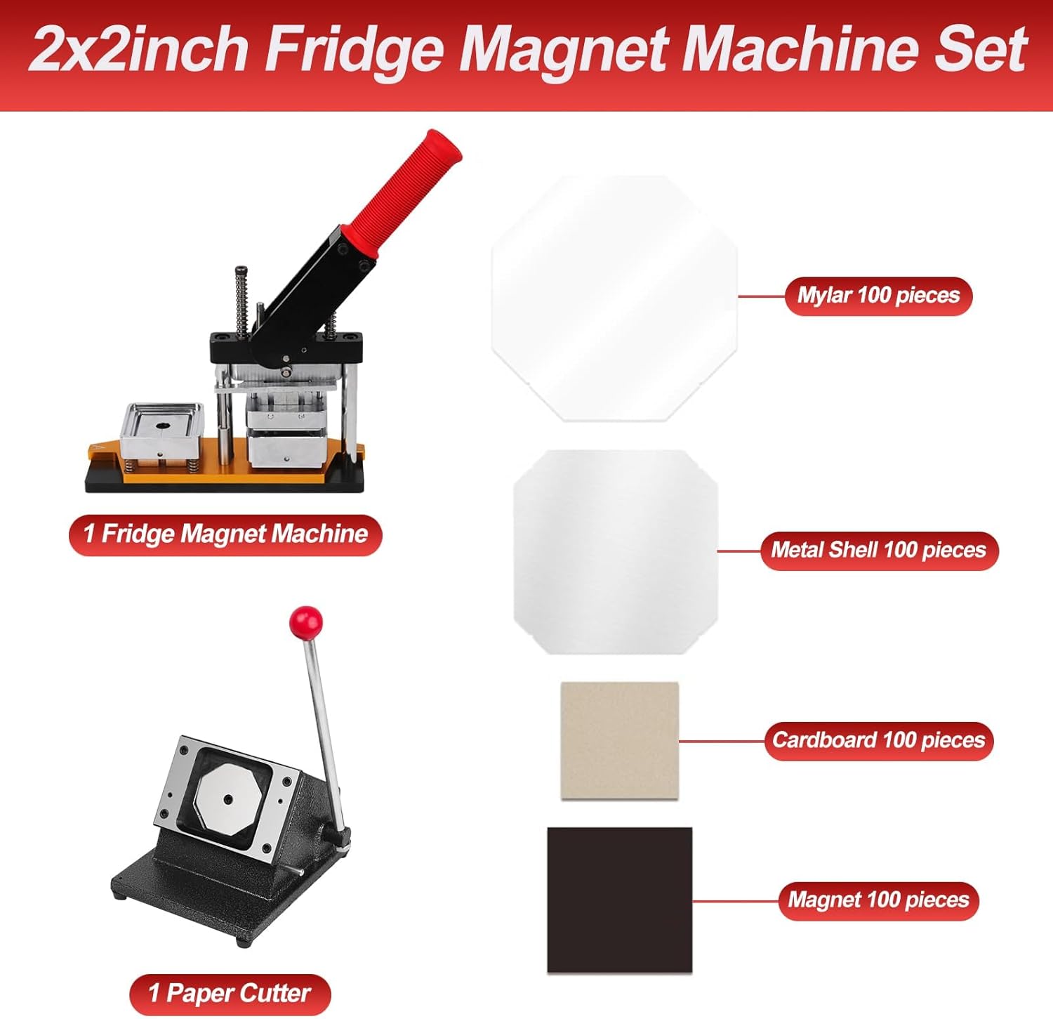 2×2in Magnet Maker Machine Kit, DIY Photo Fridge Magnet Making Machine with Press Machine, Paper Cutter and 100 Magnet Sets