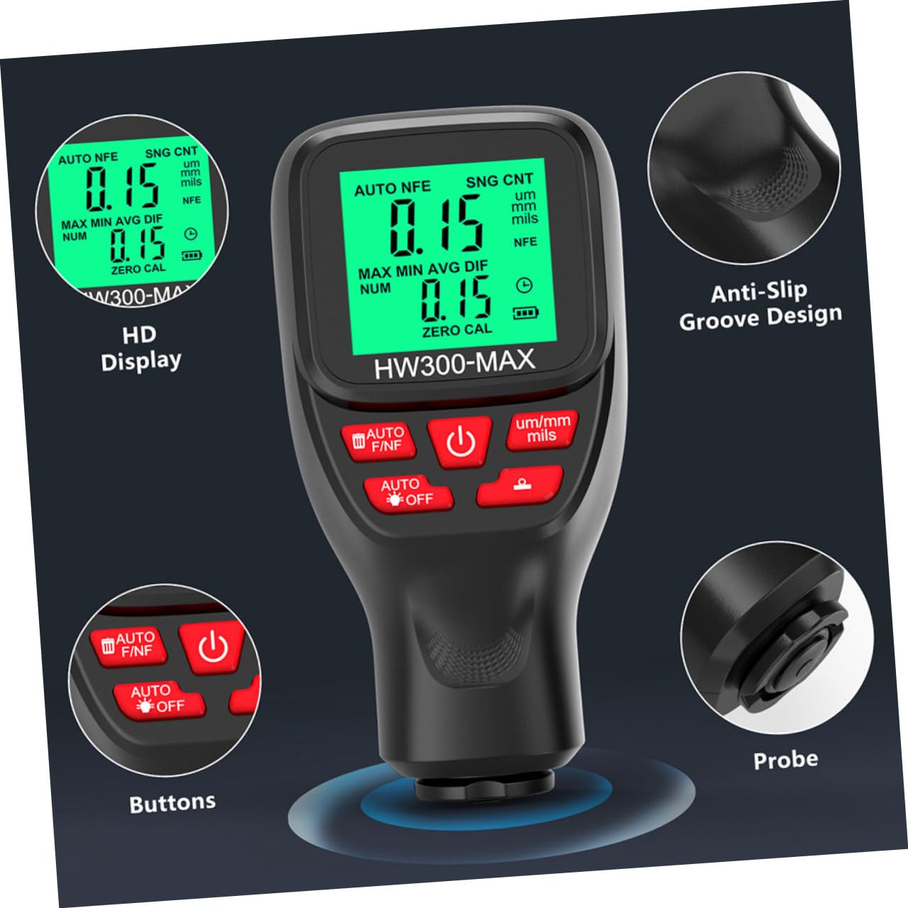 PLAFOPE Misuratore Digitale Spessore Vernice Compatto e Portatile Display LCD Retroilluminato Strumento Multifunzione con Goniometro e Livella per Misurazioni Precise Adatto per Controllo