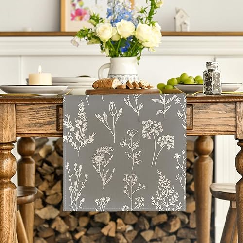 Miniatura 2 de Artoid Mode Camino de mesa de primavera con hojas y flores, decoración de mesa de comedor de cocina de temporada para decoración de fiesta del