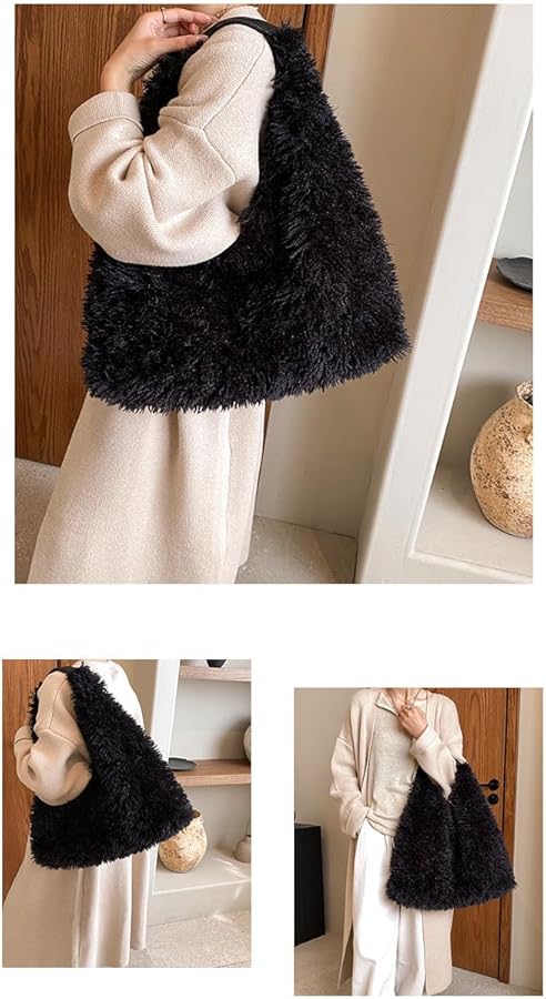 Amazon.com: Faux Fur Hobo Shoulder Bag Furry Handbag Purse for